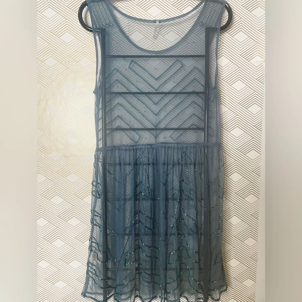 🌟Host Pick🌟Free People! Embellished Teal Sheer Slip Dress - Picture 5 of 16